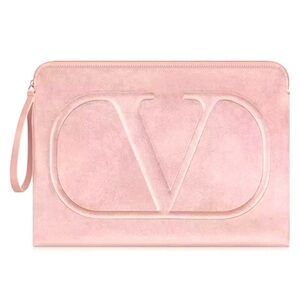 Valentino Beauty Nude Beige Velvet XL Flat Pouch  New